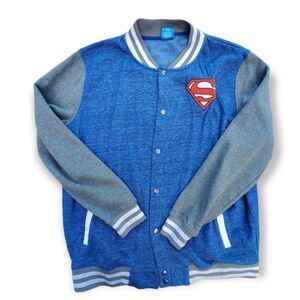 Dc Comics Superman Logo Lightweight Varsity Jacket Snap Button Size XL